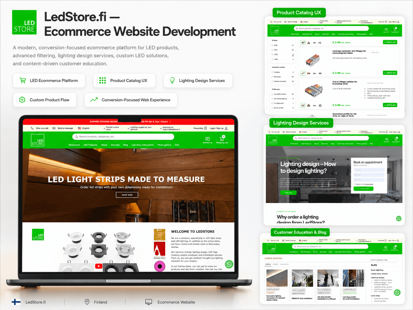 LedStore.fi lighting ecommerce UI screen