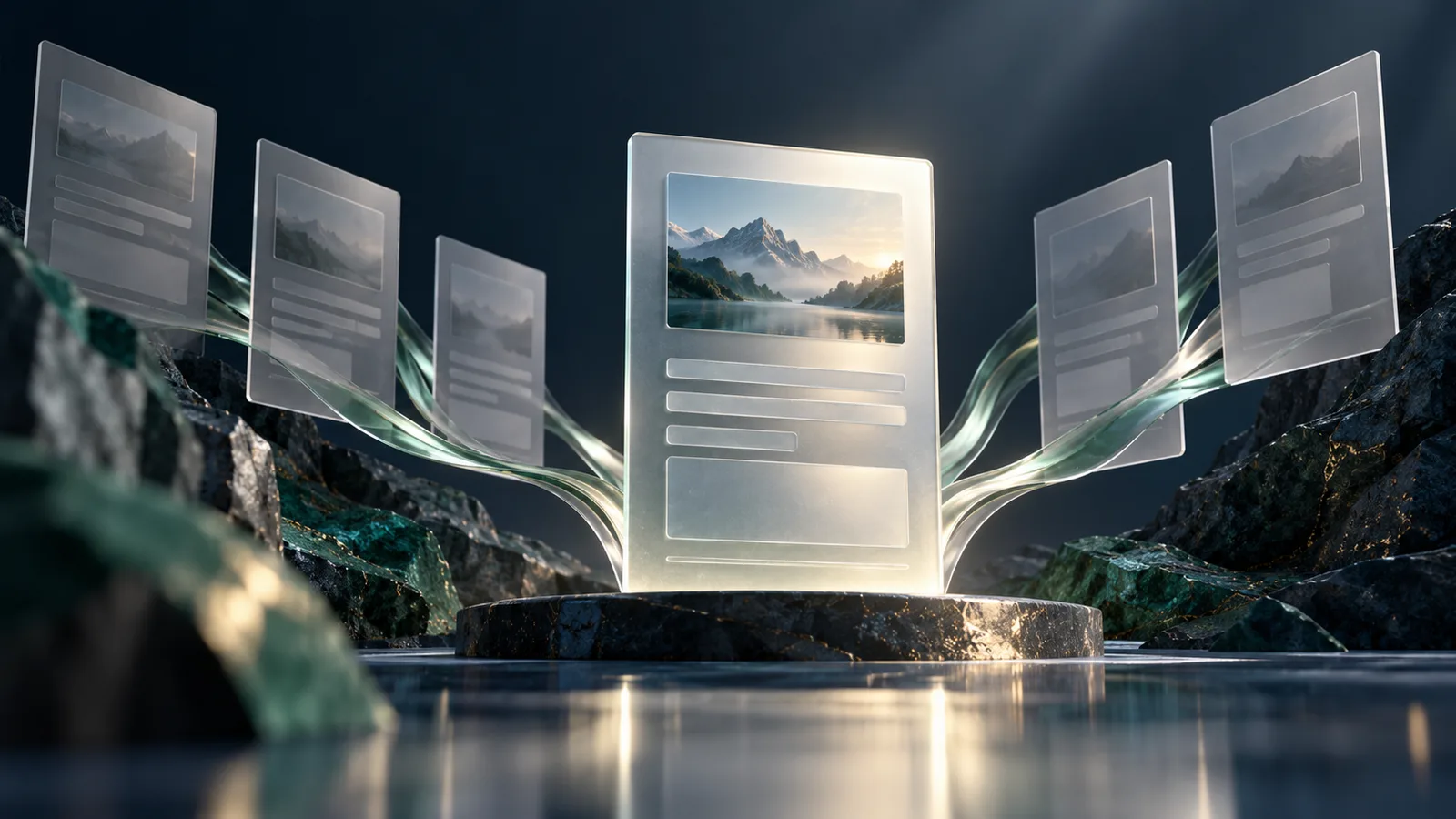 Editorial illustration of several mirror pages converging on one polished canonical document