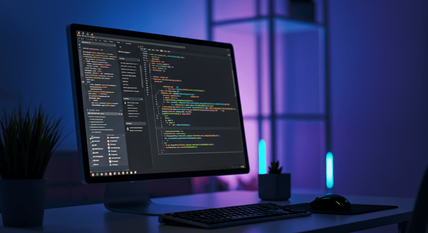 A developer using AI coding tools in a modern code editor with autocomplete suggestions