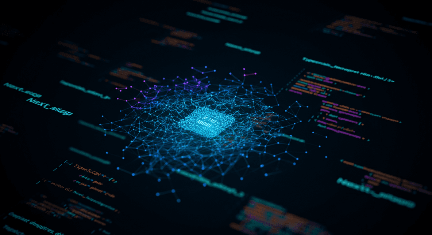 AI agent architecture diagram with Next.js and TypeScript code