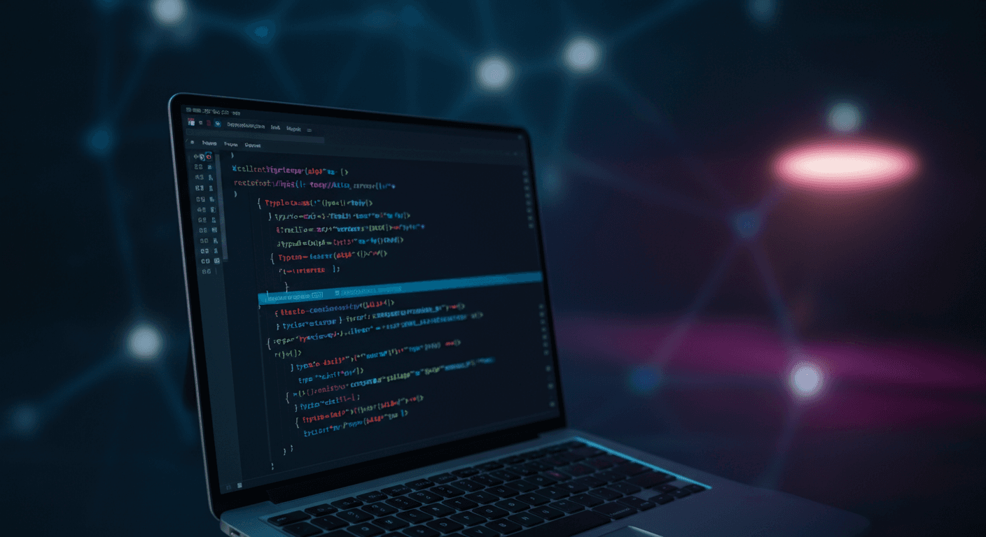 TypeScript code editor showing type-safe AI integration in a Next.js application
